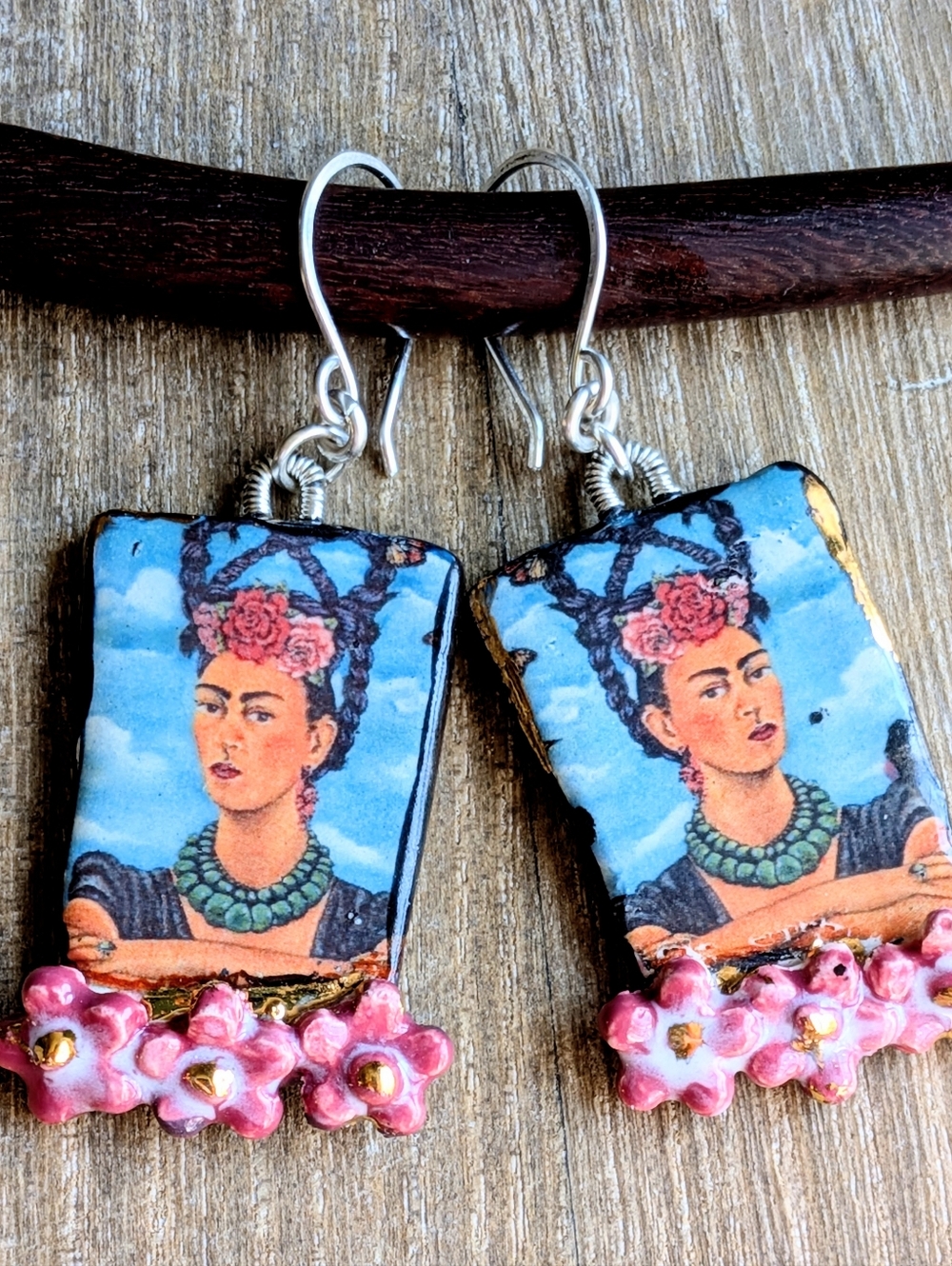 Rare Frida Khalo Earrings Artisan Ceramic Jewelry Sterling Silver - Picture 10 of 15
